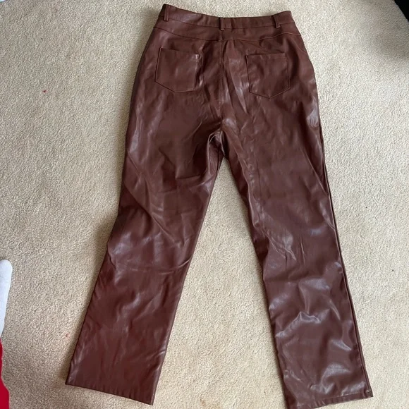 PRETTYLITTLETHING Brown Leather Pants Size 10 WORN TWICE - Picture 4 of 4